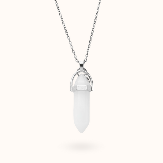 Halskette Anhänger Weißer Quarz (Positivität) Silber