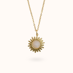 Sonnen-Edelstein-Halskette, Weißquarz-Gold