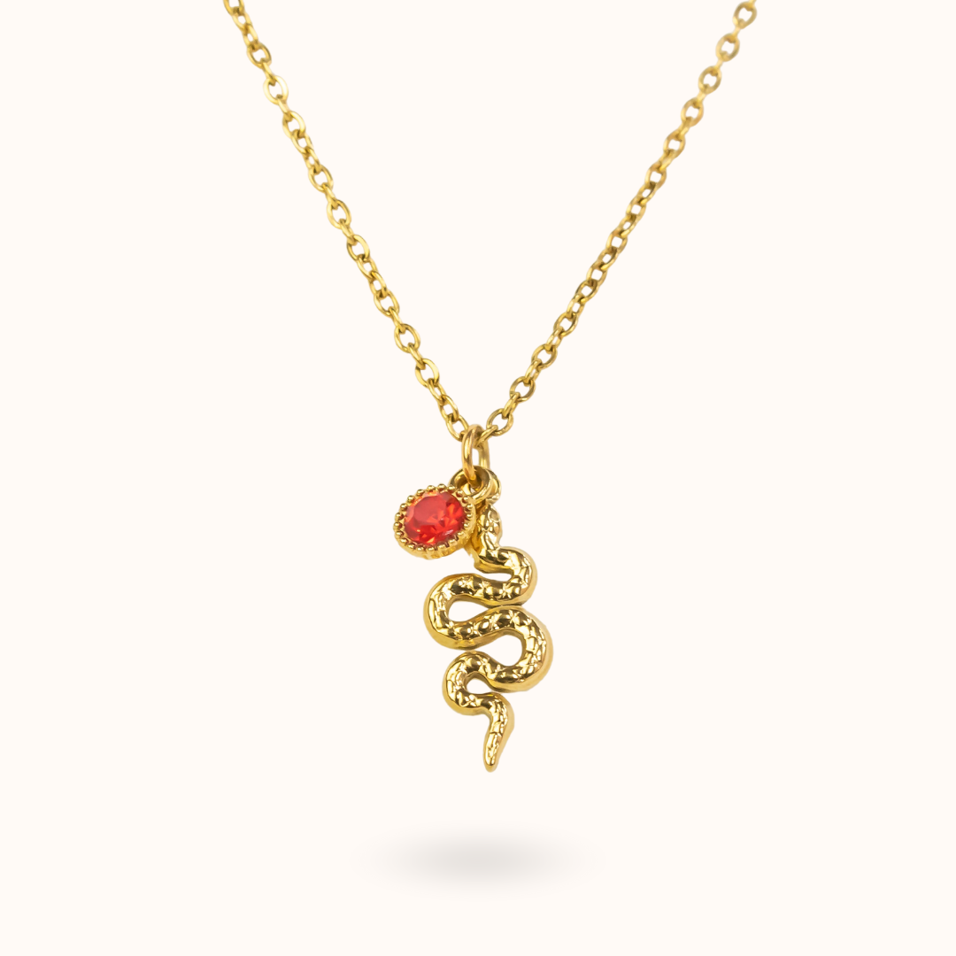 Snake Birthstone Necklace Gold