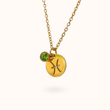 Pisces Coin Birthstone Necklace Gold