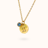 Gemini Coin Birthstone Necklace Gold