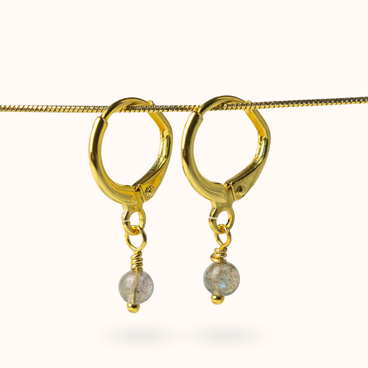 Fine Line Ohrringe Labradorit (Schutz) Kugel Gold