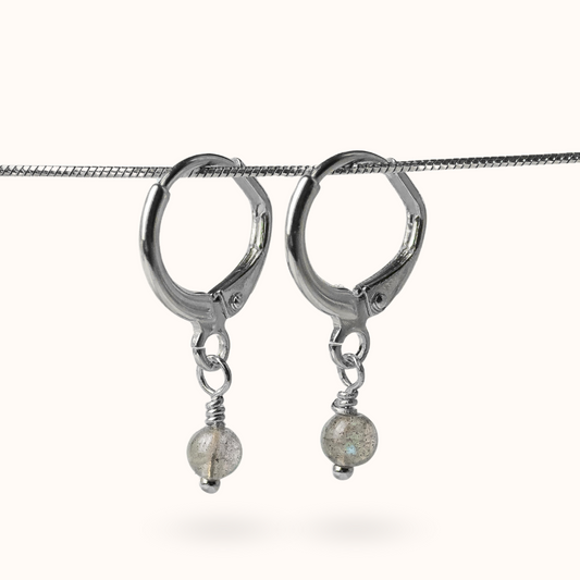 Fine Line Ohrringe Labradorit (Schutz) Kugel Silber