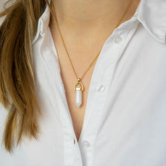 Necklace Pendant White Quartz (Positivity) Gold