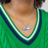 Kyaniet ruwe steen ketting zilver