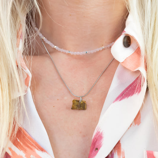 Rosenquarz Choker Silber