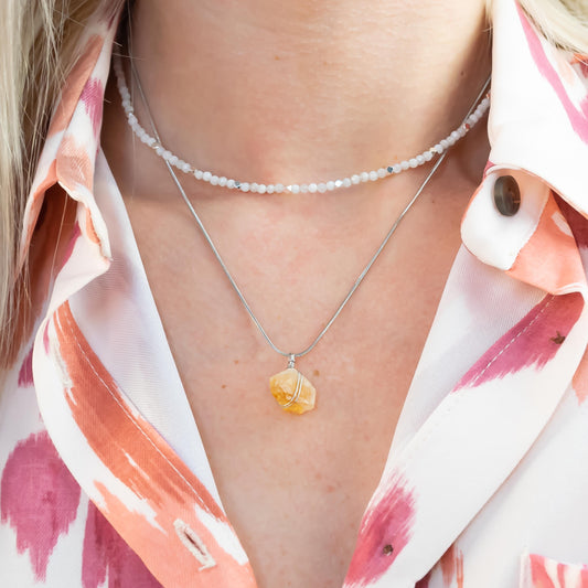 Citrin Rohstein Kette Silber