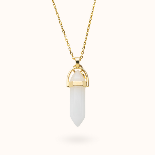 Necklace Pendant White Quartz (Positivity) Gold