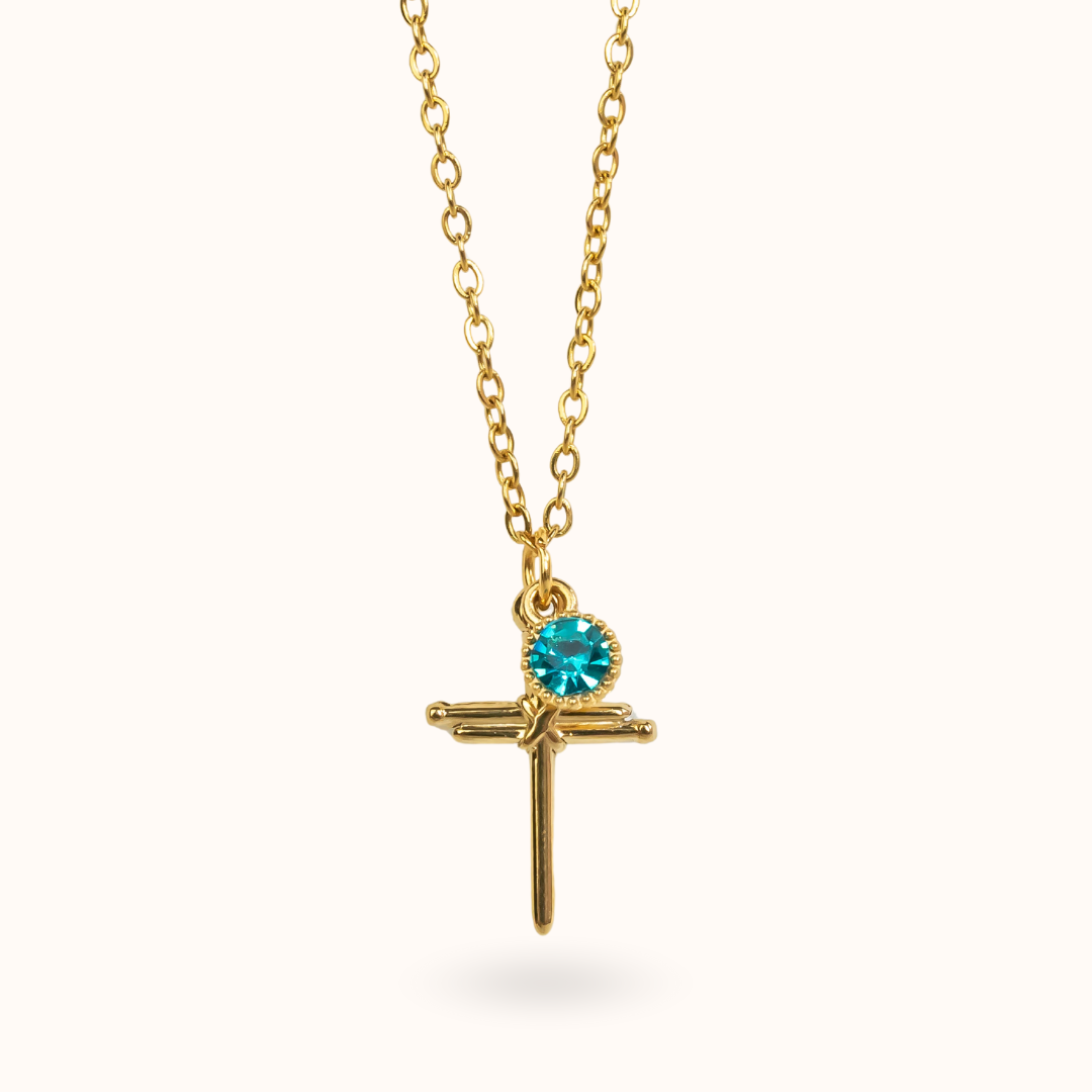 Cross Birthstone Necklace Gold