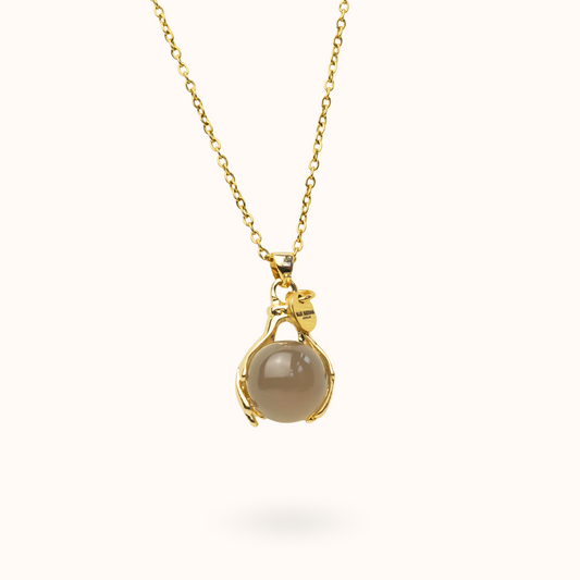 Grey Moonstone Embrace Necklace Gold