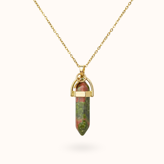 Necklace Pendant Unakite (Calming) Gold