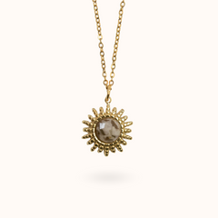 Sun Gemstone Necklace Beige Feldspar Gold