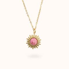 Sun Gemstone Ketting Rozenkwarts Goud