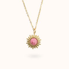 Sun Gemstone Necklace Rose Quartz Gold