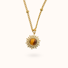 Sun Gemstone Necklace Tiger Eye Gold
