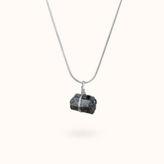Gemstone Necklace Raw Black Tourmaline Stone Silver