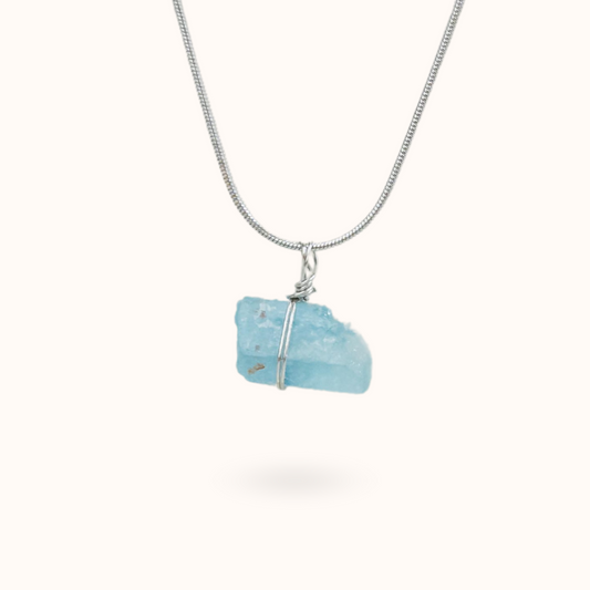 Aquamarine Raw Stone Necklace Silver