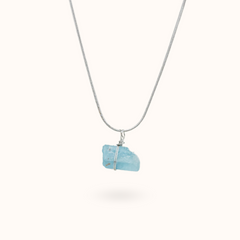 Gemstone Necklace Raw Aquamarine Stone Silver