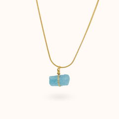 Gemstone Necklace Raw Aquamarine Stone Gold
