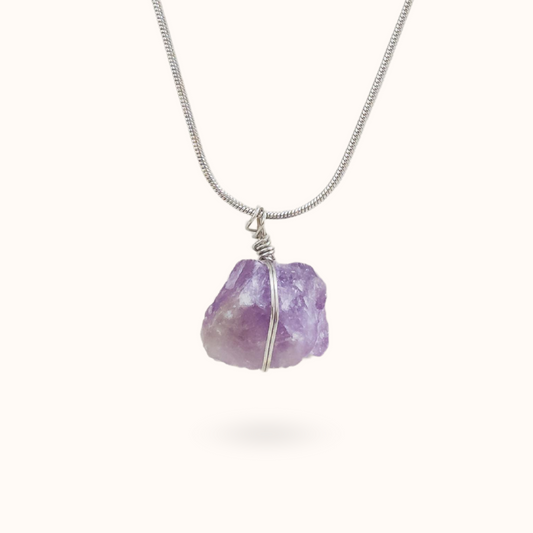 Amethyst Raw Stone Necklace Silver