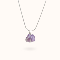 Gemstone Necklace Raw Amethyst Stone Silver