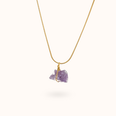 Gemstone Necklace Raw Amethyst Stone Gold