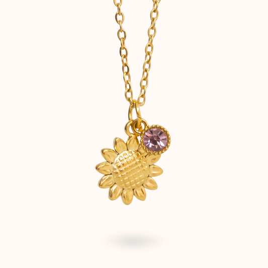 Zonnebloem Geboortesteen ketting goud