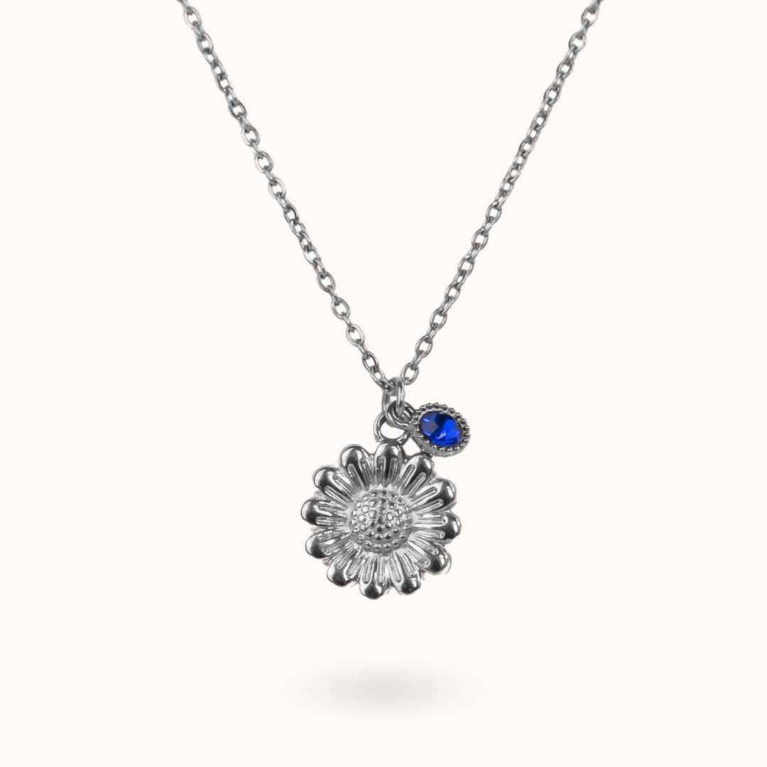 Sunflower Birthstone Necklace Silver