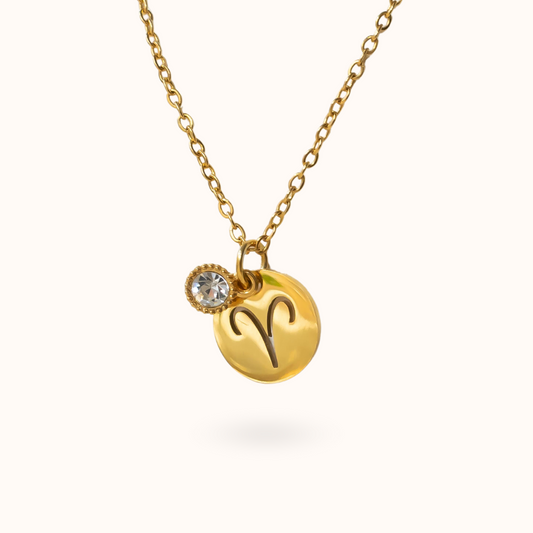 Aries Coin Birthstone Necklace Gold