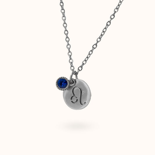 Leo Coin Birthstone Necklace Silver