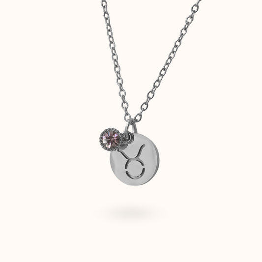 Taurus Coin Birthstone Necklace Silver