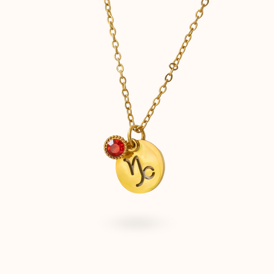 Capricorn Coin Birthstone Necklace Gold