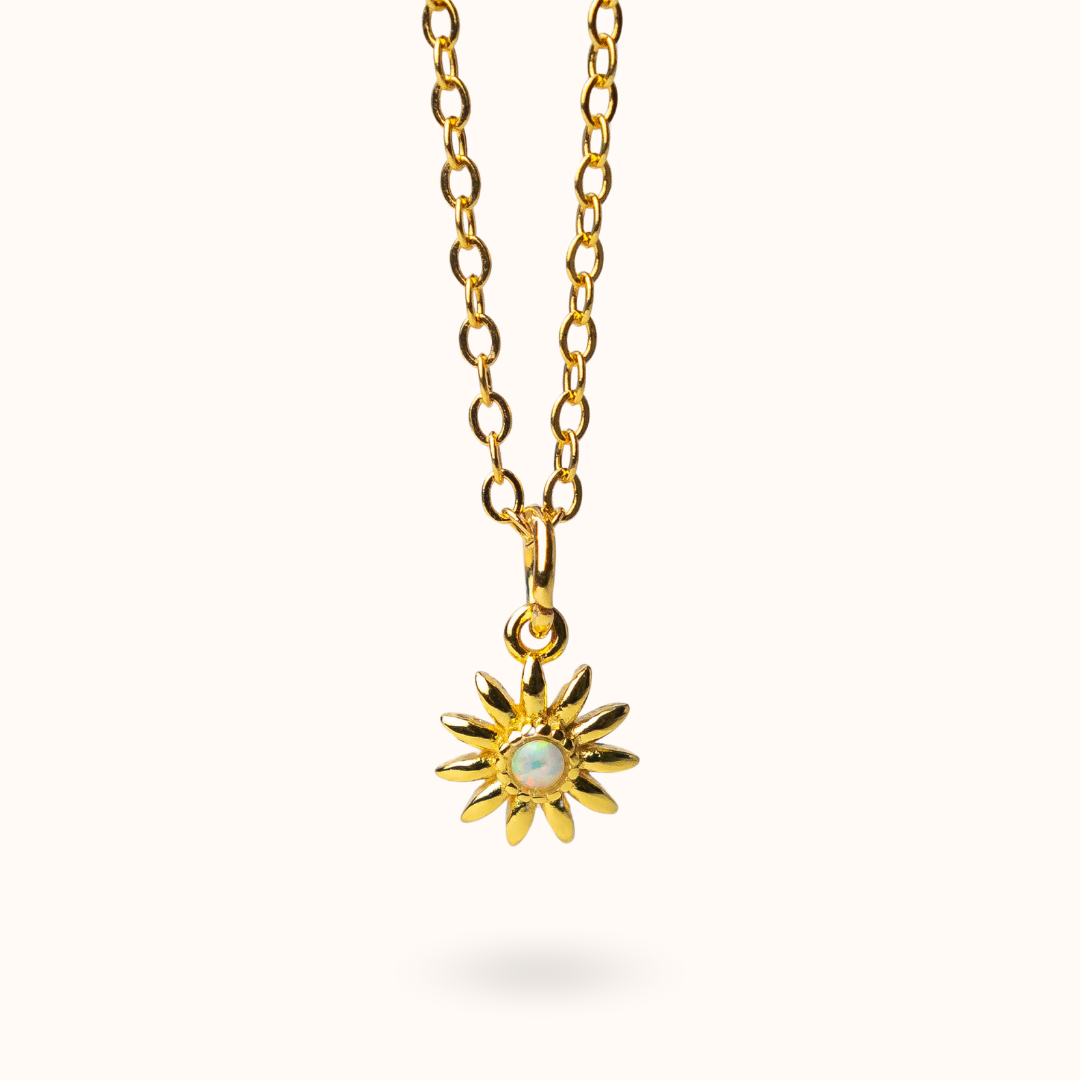 Fine Line Necklace Opal Flower Gold