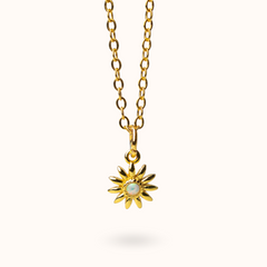 Fine Line Necklace Opal Flower Gold