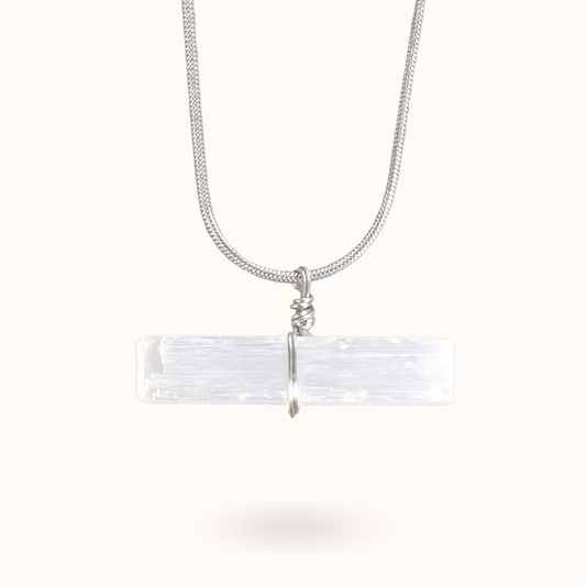 Selenite Raw Stone Necklace Silver