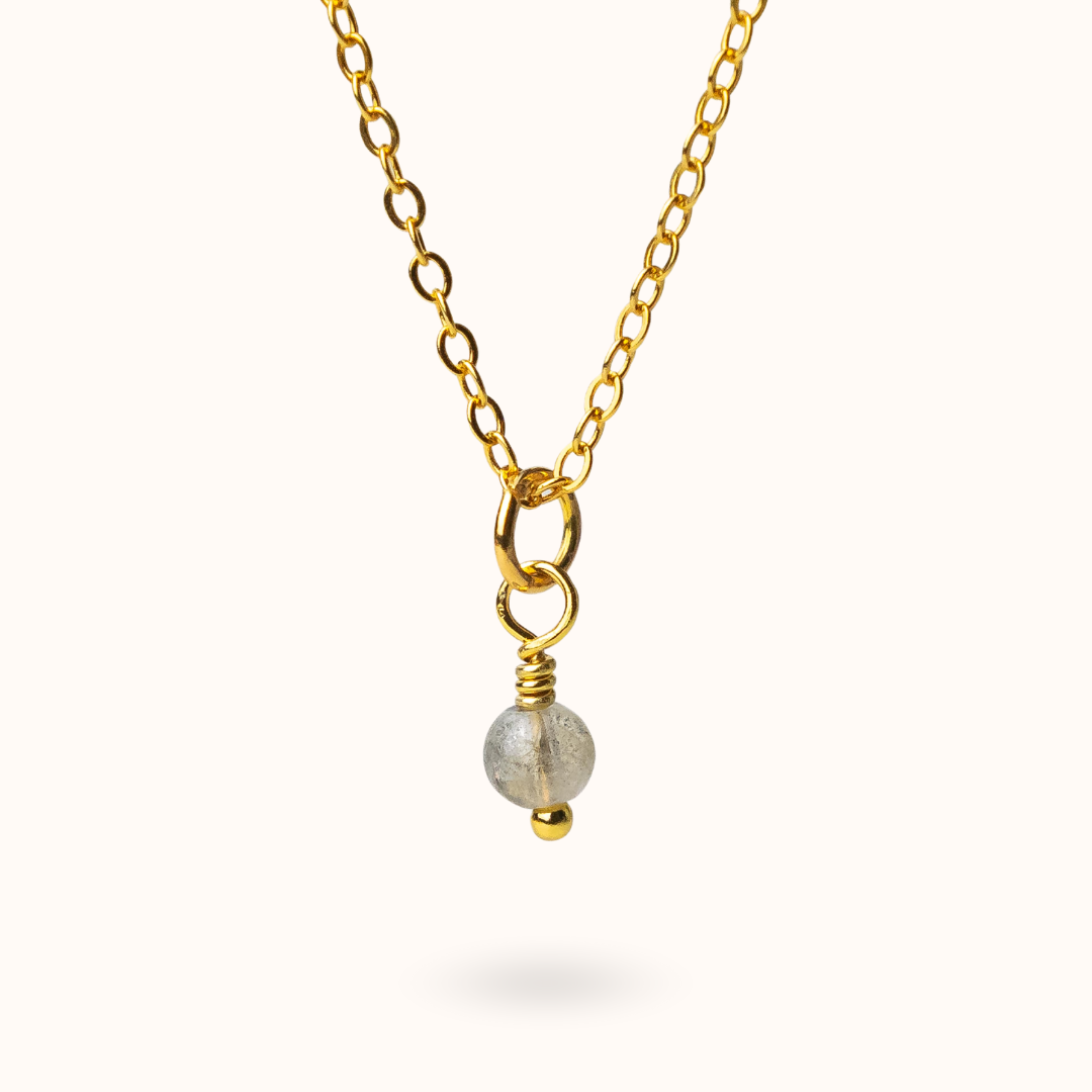 Fine Line Necklace Labradorite Ball Gold