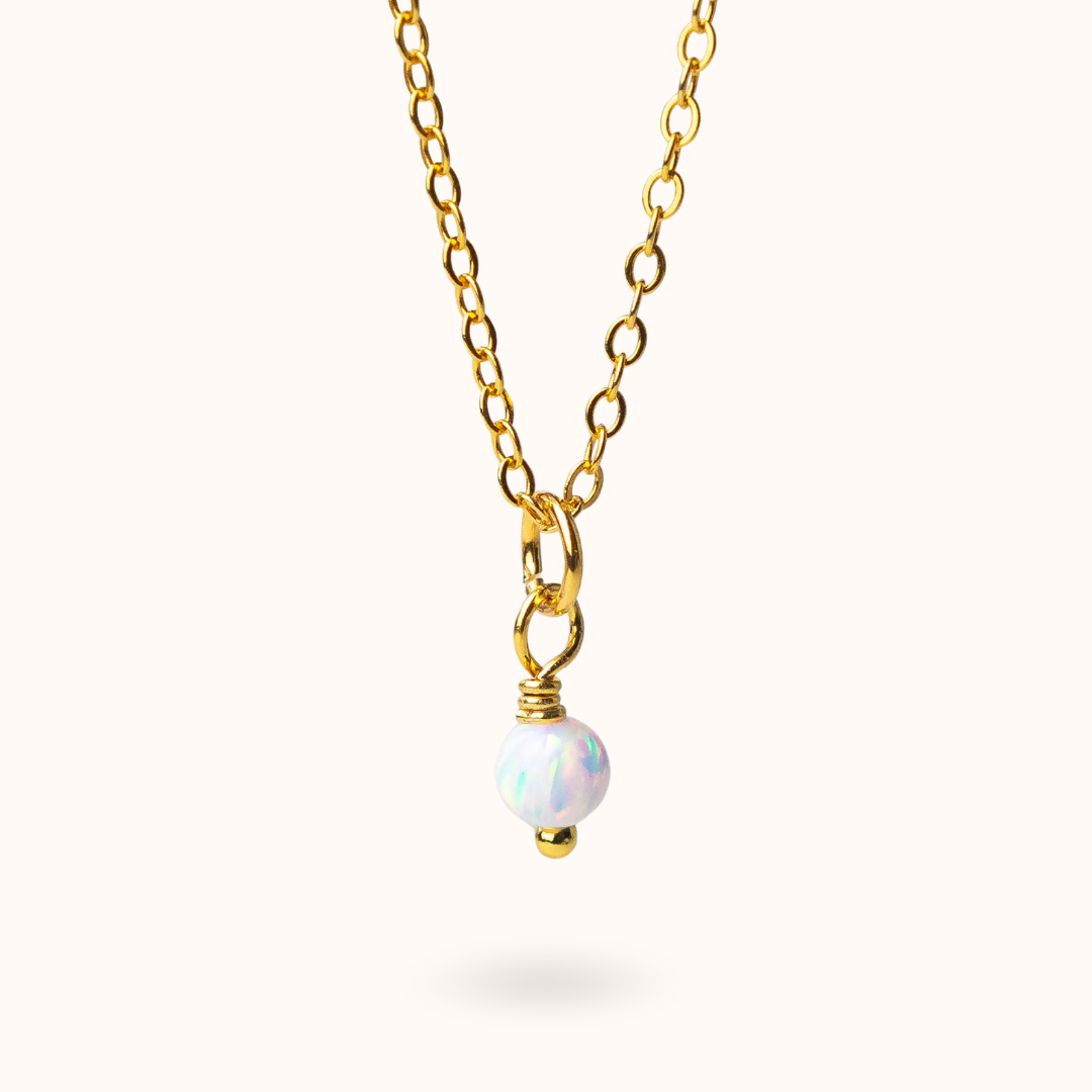 Fine Line Necklace Opal Ball Gold