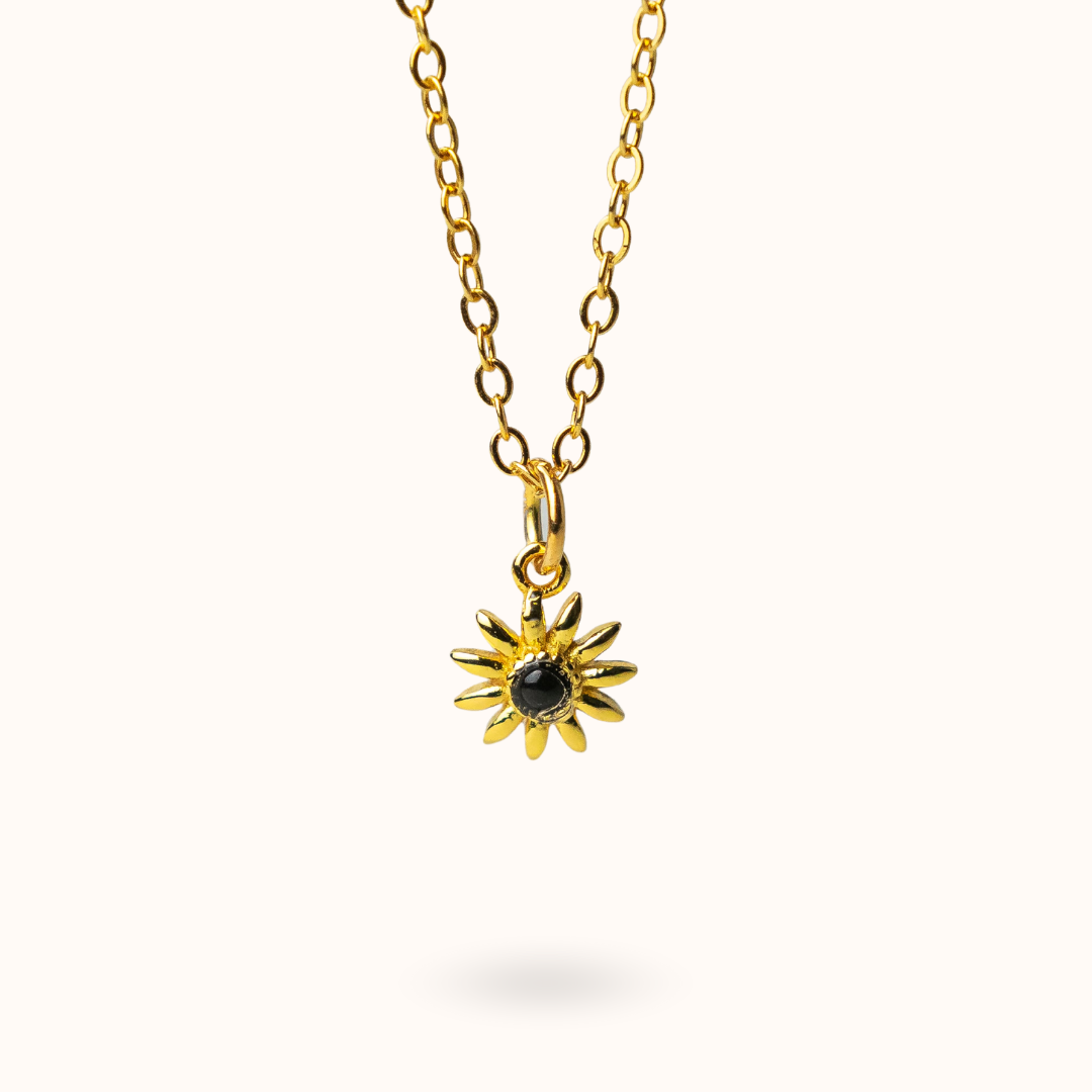 Fijne Lijn Ketting Onyx Bloem Goud