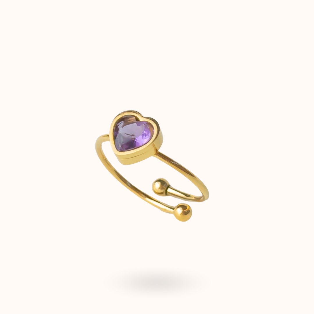 February Birthstone Heart Ring - Amethyst