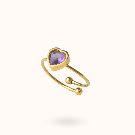 Februari Geboortesteen Hart Ring - Amethist