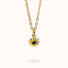 Fine Line Necklace Onyx Flower Gold