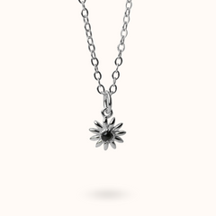 Fine Line Necklace Onyx Flower Silver