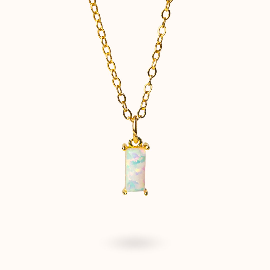 Fine Line Necklace Opal Rectangle Gold