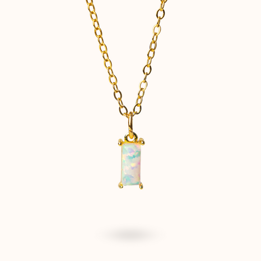 Fine Line Necklace Opal (Purity) Rectangle Gold