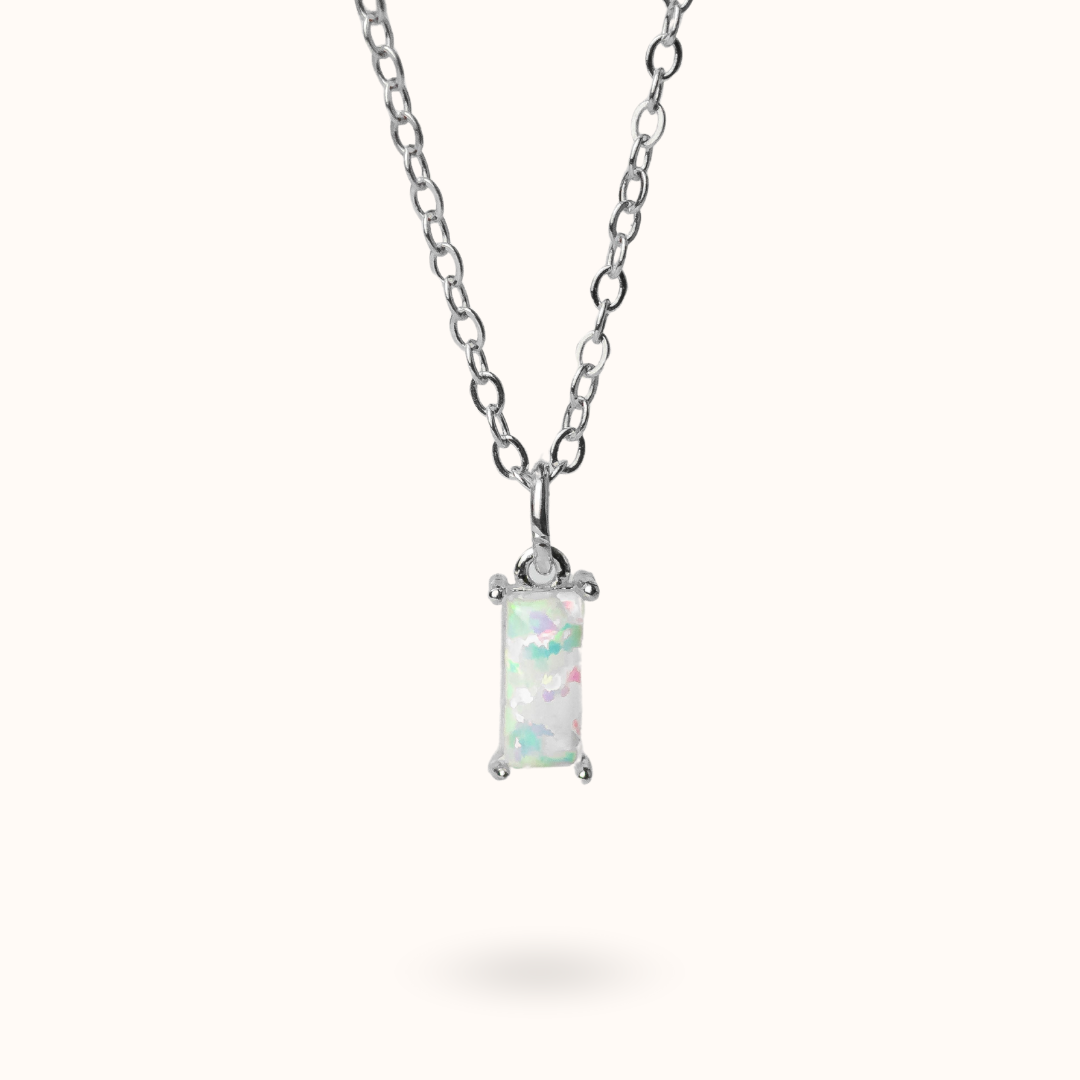 Fine Line Necklace Opal Rectangle Silver