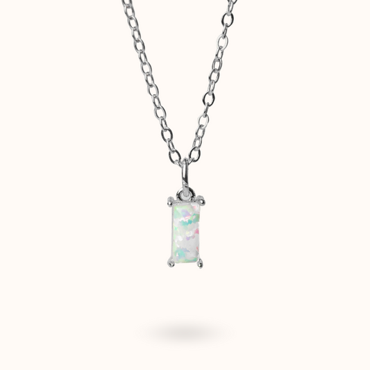 Fine Line Necklace Opal (Purity) Rectangle Silver