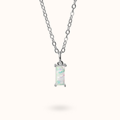 Fine Line Necklace Opal Rectangle Silver