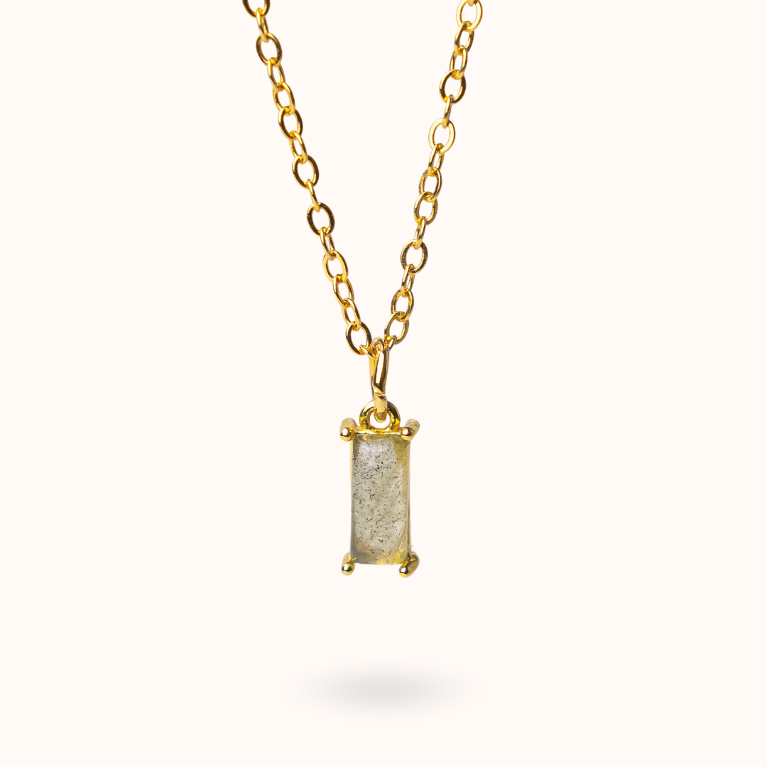 Fine Line Ketting Labradoriet Rechthoek Goud