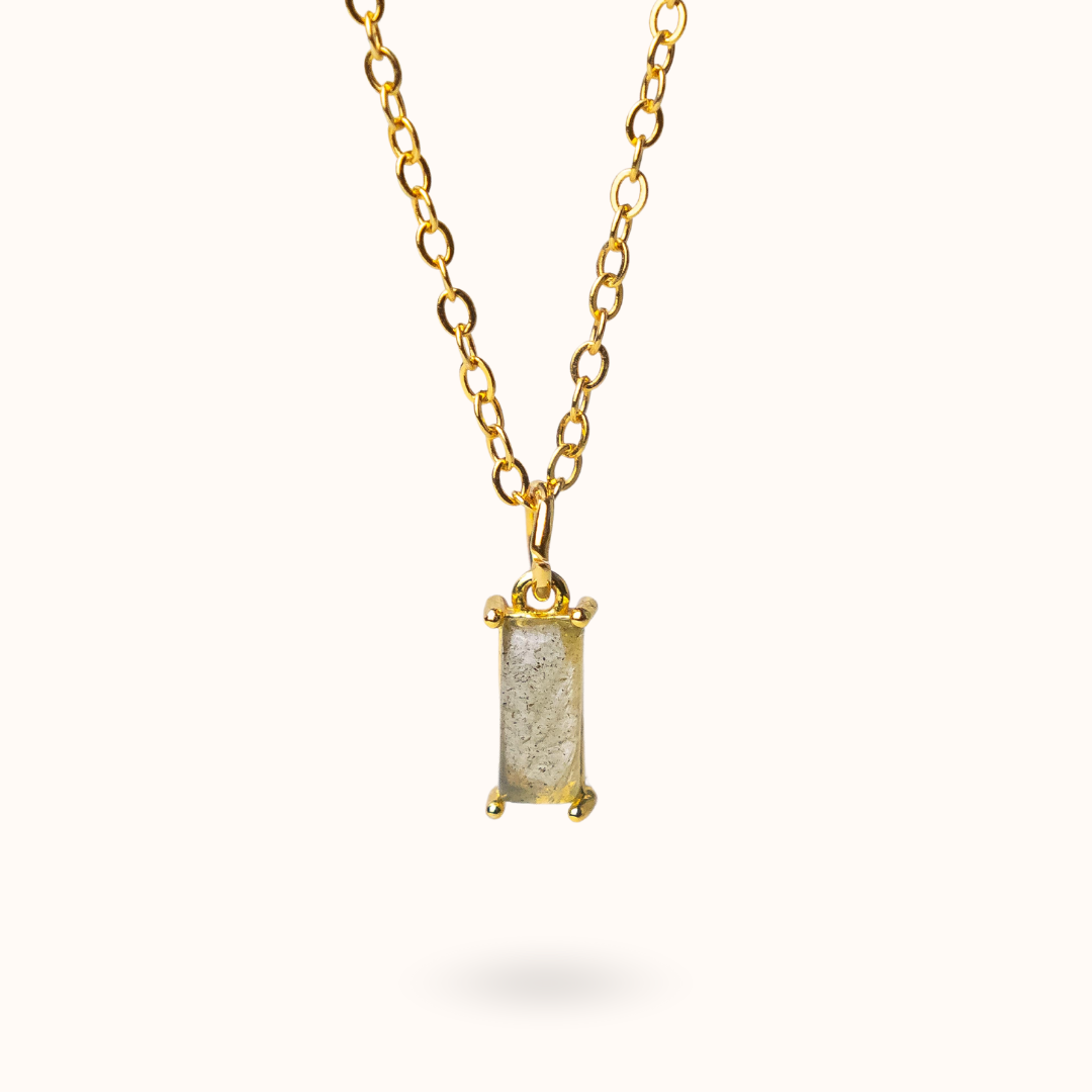 Fine Line Necklace Labradorite Rectangle Gold