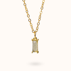 Fine Line Ketting Labradoriet Rechthoek Goud